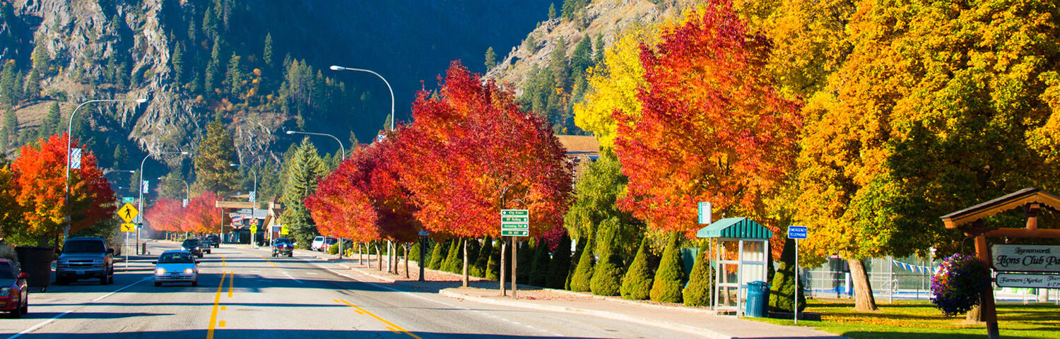 Fall colors along the street in Leavenworth Washington
